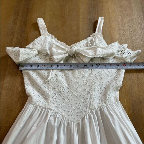 BATSHEVA A-Line Maxi Dress White Size 2 Eyelet Lace Ruffle‎ Corset Shape Bodice - Picture 10 of 15